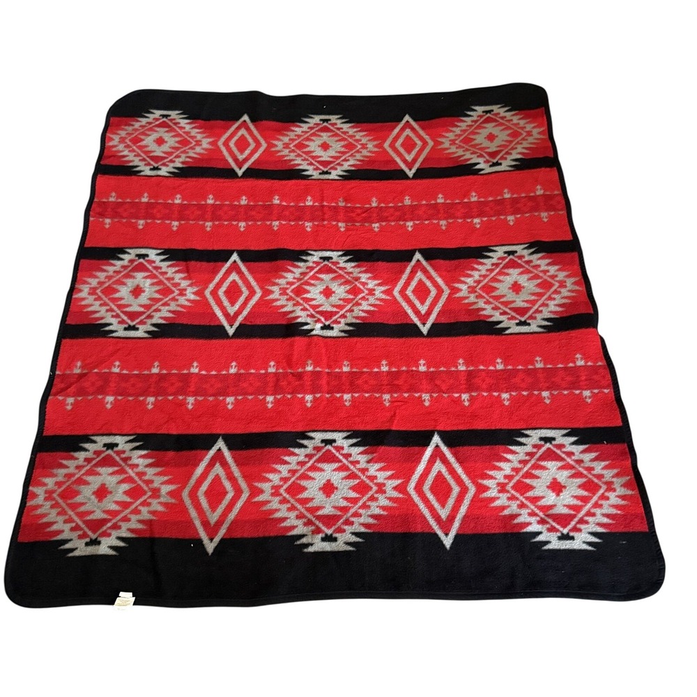 Cabin Fever Southwestern Aztec Throw Blanket 64x72 Red Grey Black Reversible